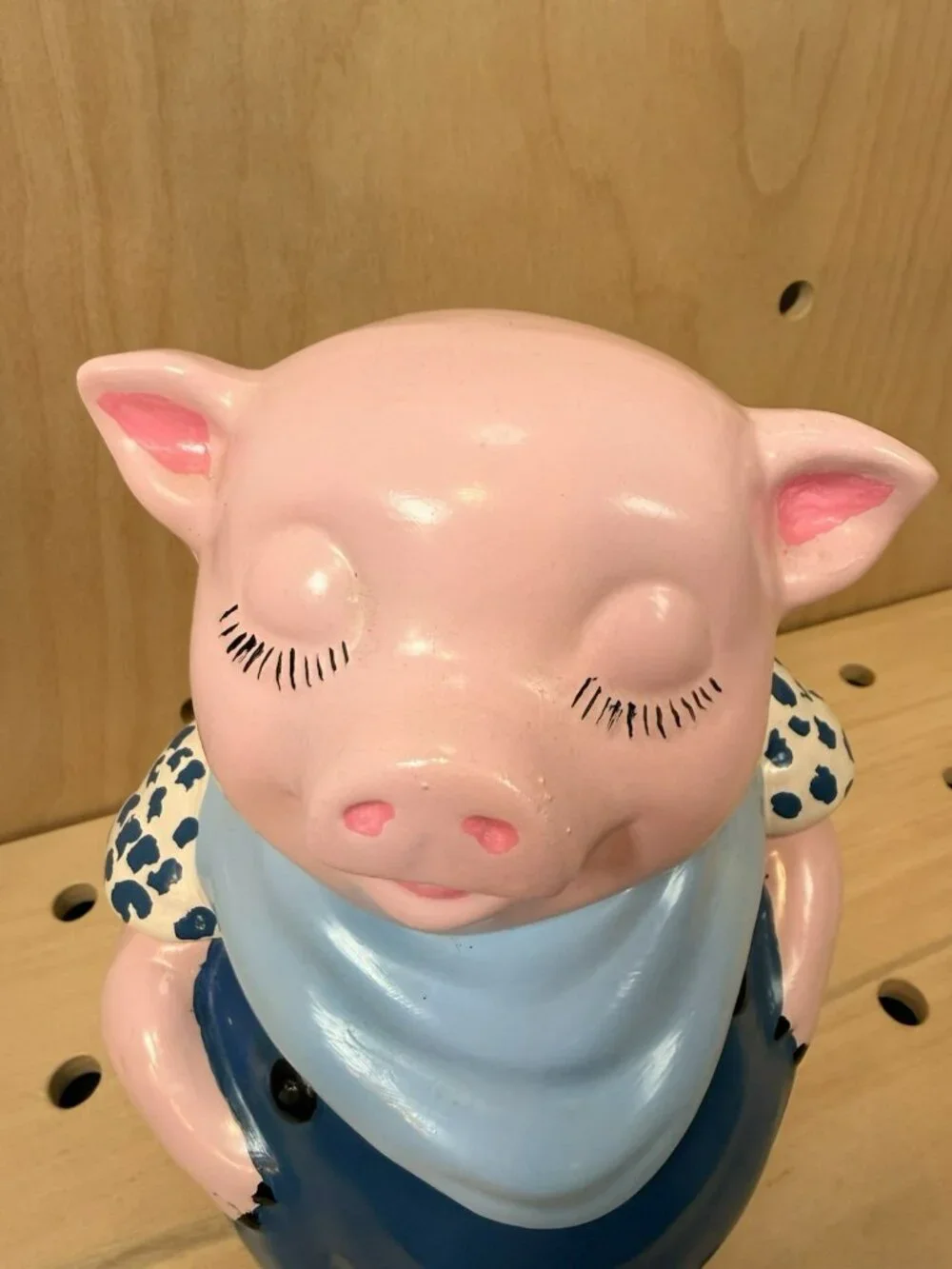 Vintage 1940's Shawnee Pottery Smiley Pink Pig Cookie Jar Blue Scarf Pants RARE